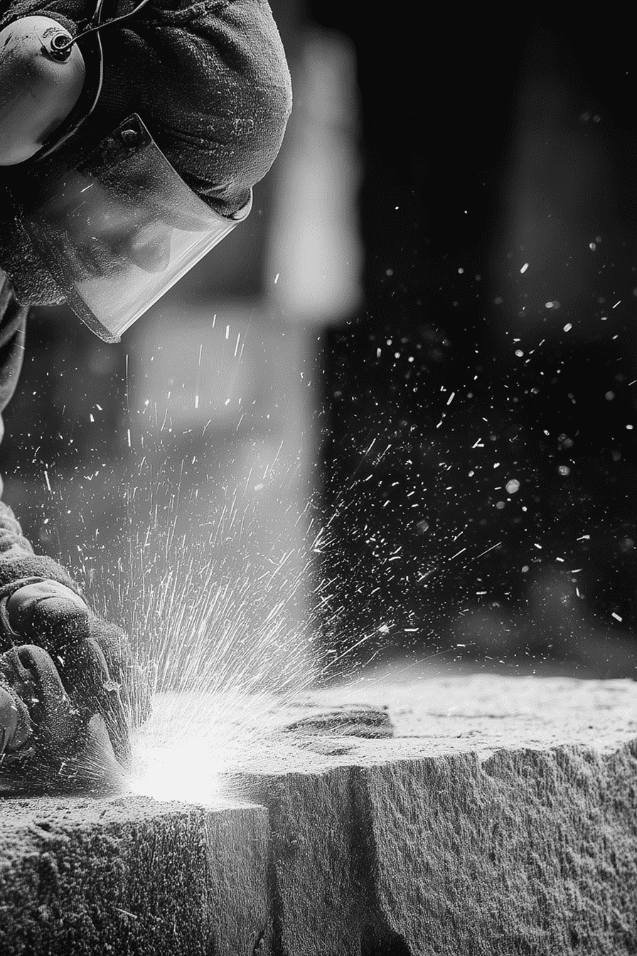 dudz0781_black_and_white_photo_of_a_worker_cuting_cubic_stone_-_e6ec9975-4a58-47fd-8549-aace4536227f